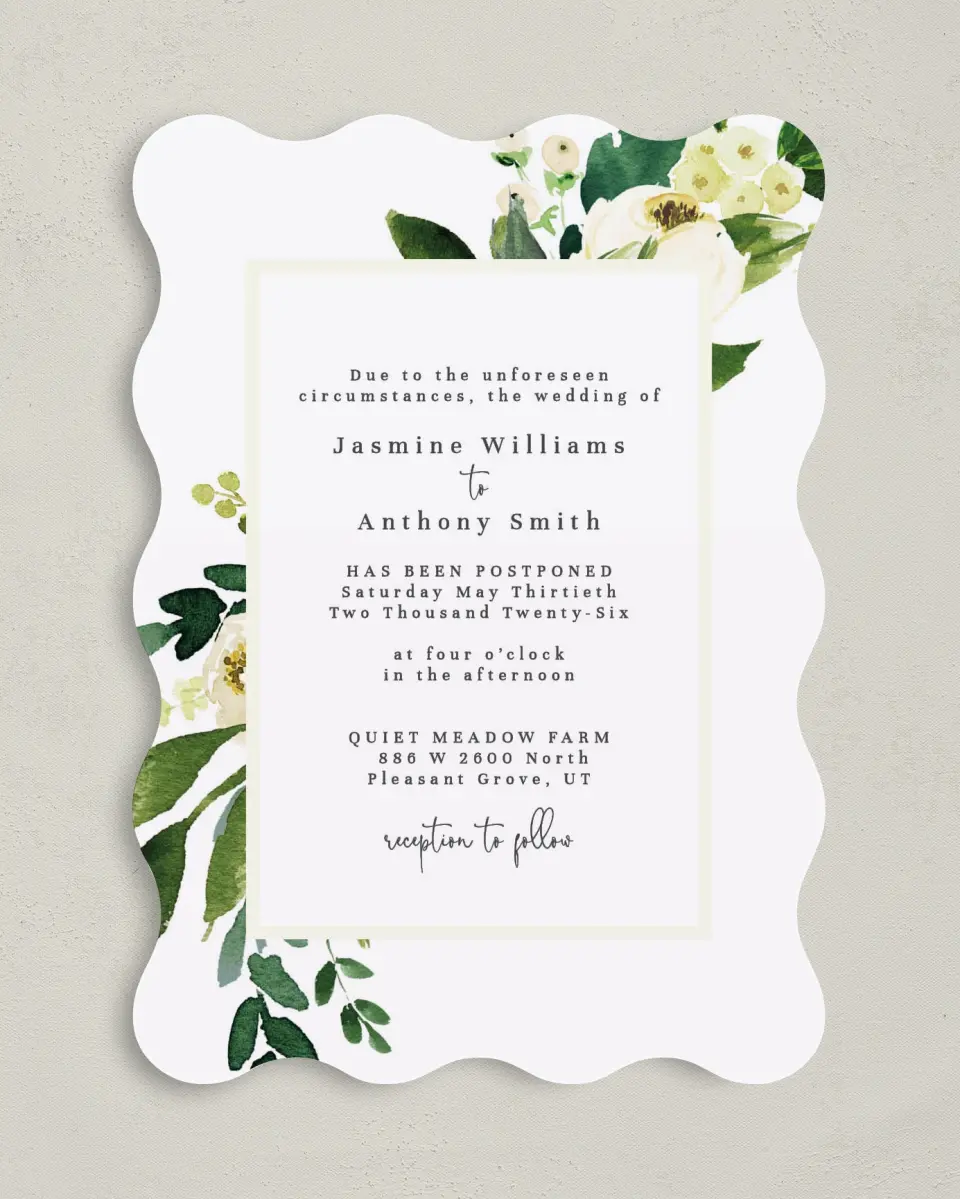 This is a 5" x 7" Change the Date Card called Simple Change printed in full color on Premium Smooth paper