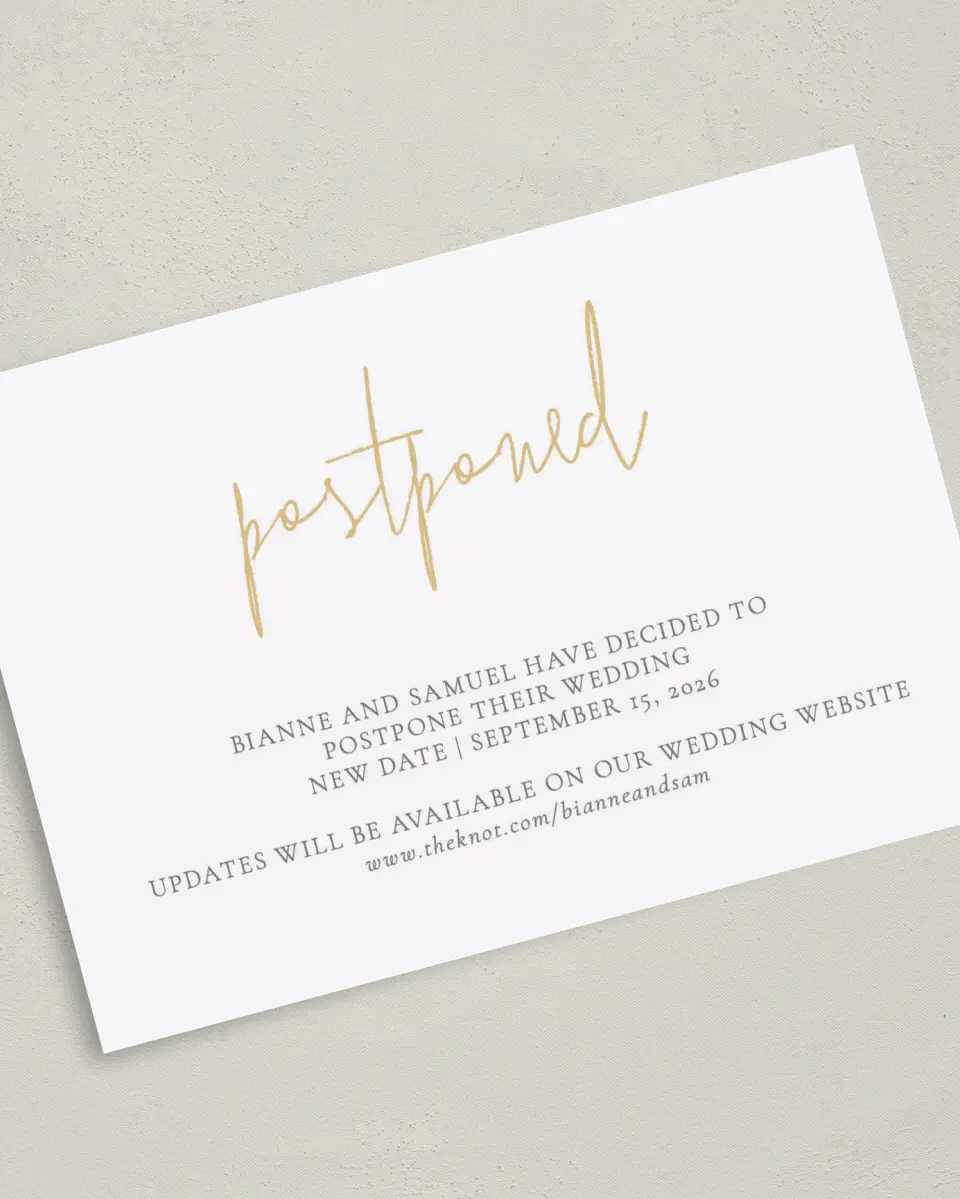 This is a 5" x 7" Change the Date Card called A Later Date printed in full color on Premium Smooth paper