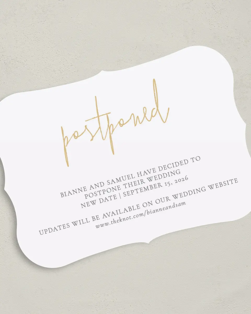 This is a 5" x 7" Change the Date Card called A Later Date printed in full color on Premium Smooth paper