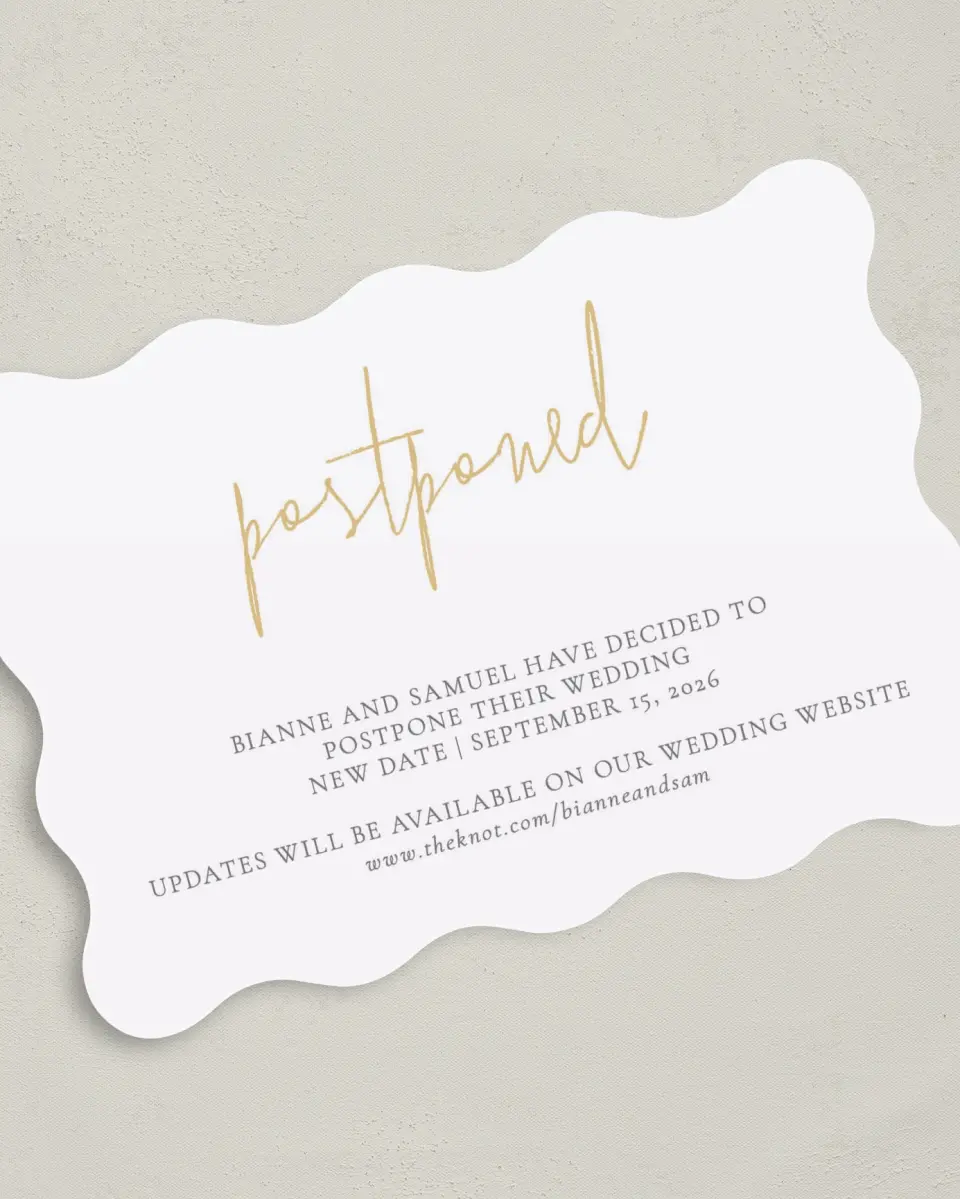 This is a 5" x 7" Change the Date Card called A Later Date printed in full color on Premium Smooth paper