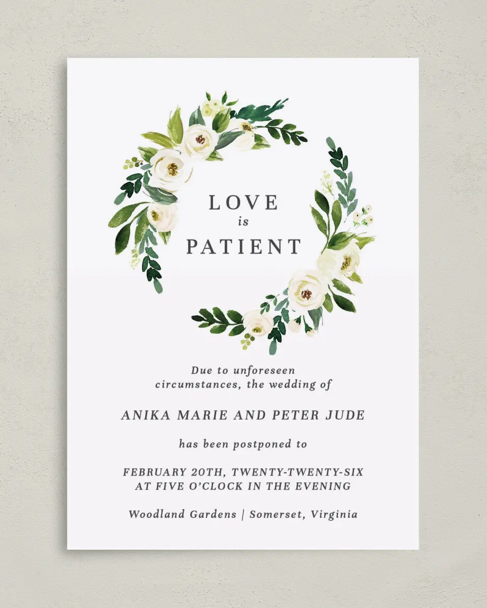 This is a 5" x 7" Change the Date Card called Patience printed in full color on Premium Smooth paper