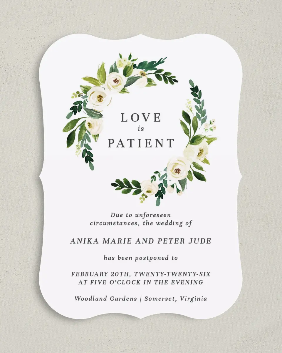 This is a 5" x 7" Change the Date Card called Patience printed in full color on Premium Smooth paper