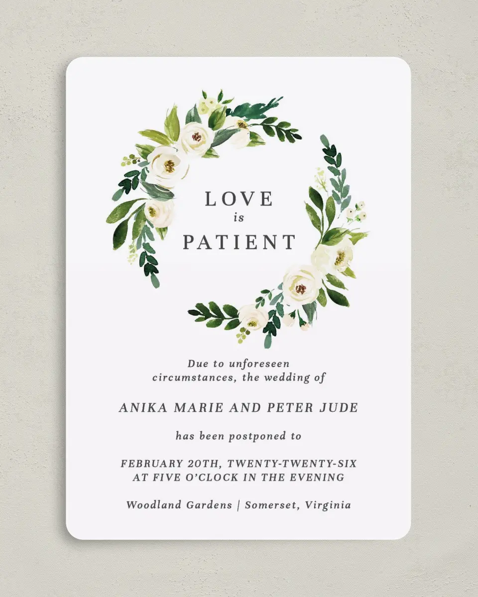 This is a 5" x 7" Change the Date Card called Paitence printed in full color on Premium Smooth paper