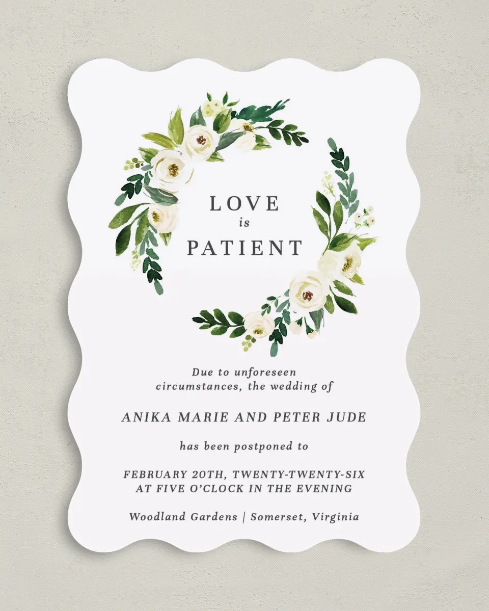 This is a 5" x 7" Change the Date Card called Patience printed in full color on Premium Smooth paper