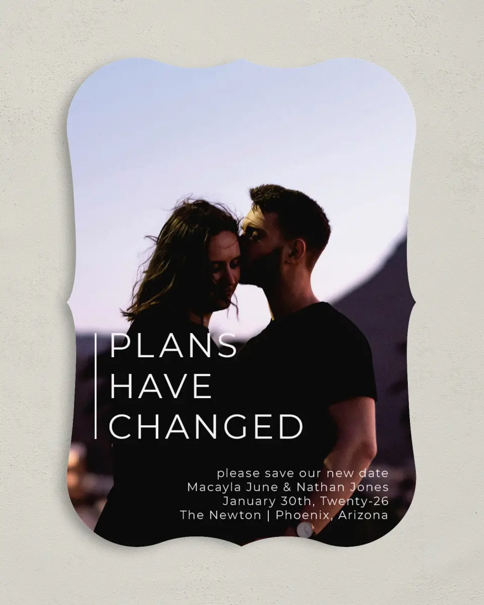 This is a 5" x 7" Change the Date Card called Bold Change printed in full color on Premium Smooth paper