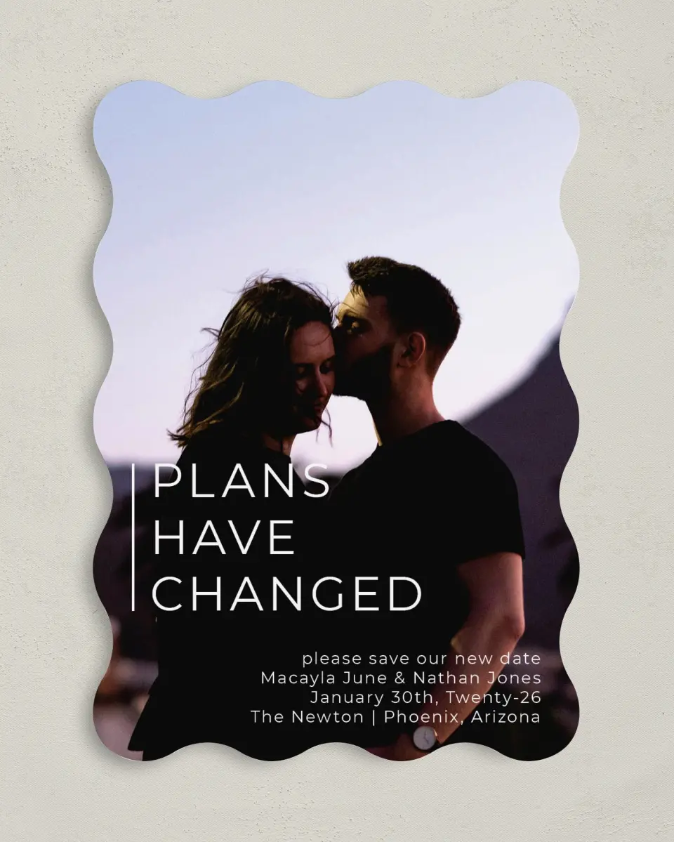 This is a 5" x 7" Change the Date Card called Bold Change printed in full color on Premium Smooth paper