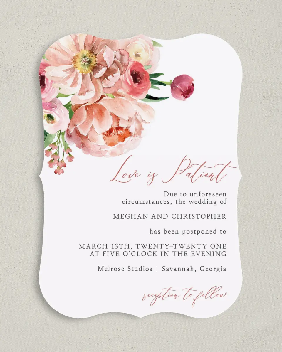 This is a 5" x 7" Change the Date Card called Blooming Patience printed in full color on Premium Smooth paper