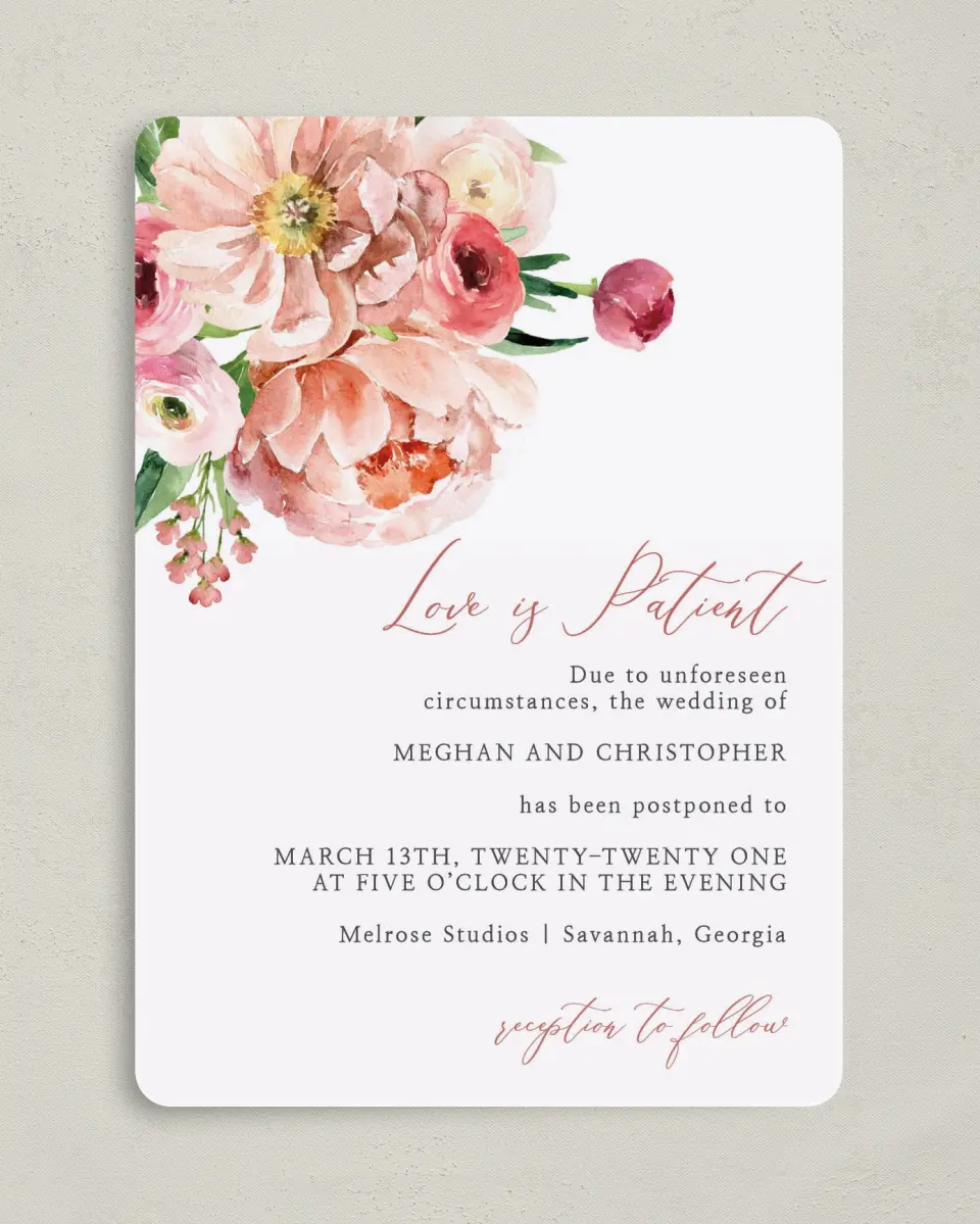 This is a 5" x 7" Change the Date Card called Blooming Patience printed in full color on Premium Smooth paper