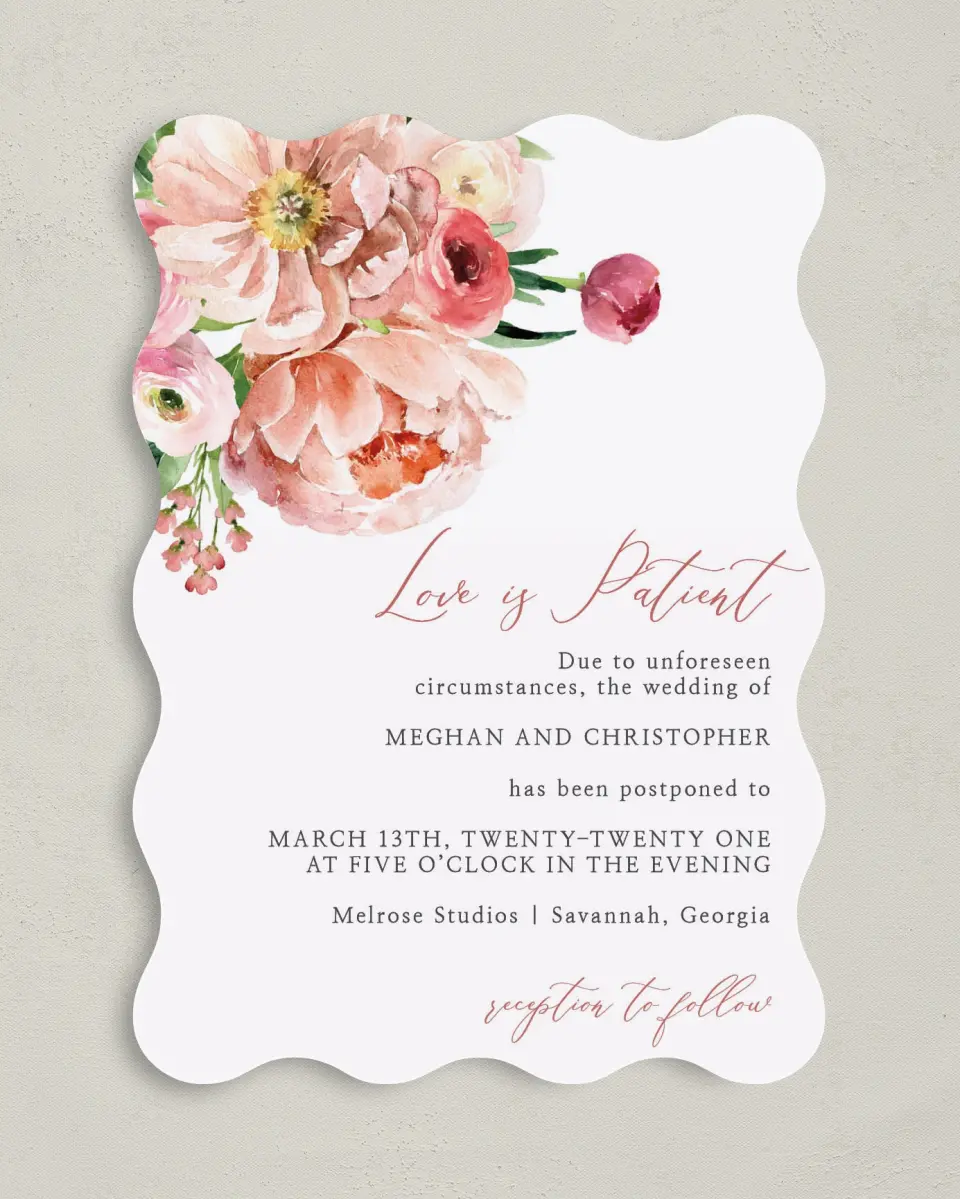This is a 5" x 7" Change the Date Card called Blooming Patience printed in full color on Premium Smooth paper