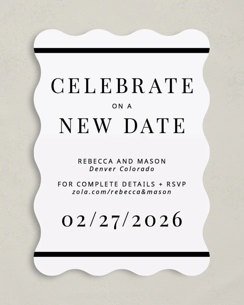 This is a 5" x 7" Change the Date Card called Celebrate on a New Date printed in full color on Premium Smooth paper