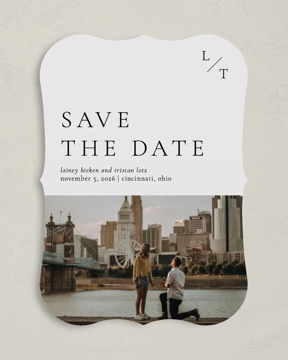This is a 5" x 7" Save the Date Card called Together Always printed in full color on Premium Smooth paper
