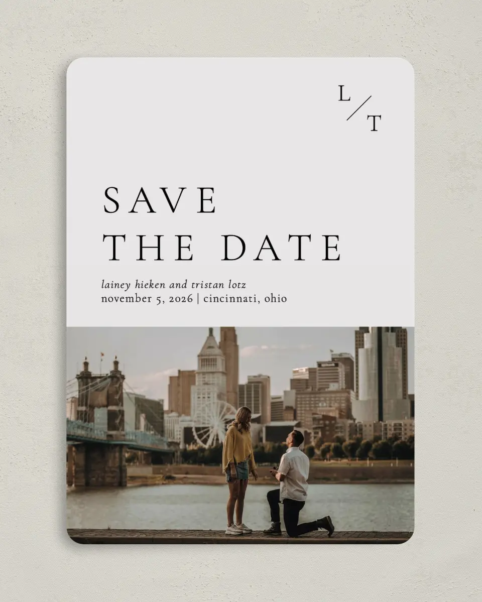 This is a 5" x 7" Save the Date Card called Together Always printed in full color on Premium Smooth paper