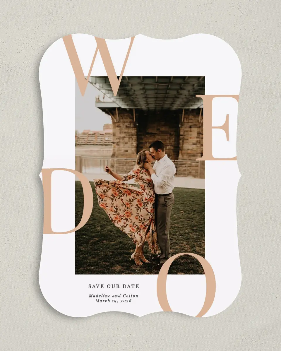 This is a 5" x 7" Save the Date Card called Boldly We Do printed in full color on Premium Smooth paper