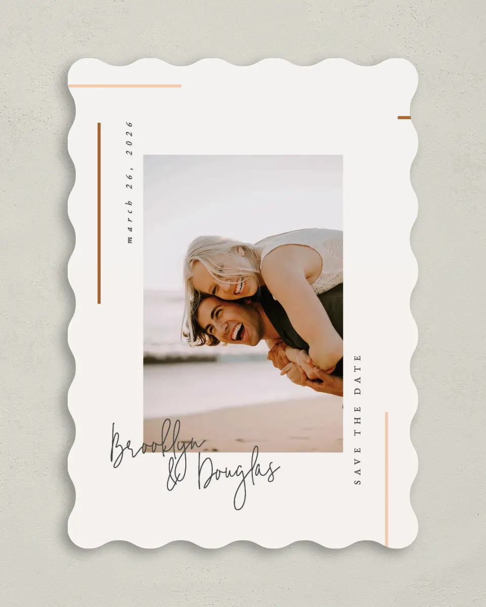 This is a 5" x 7" Save the Date Card called Playful Script printed in full color on Premium Smooth paper