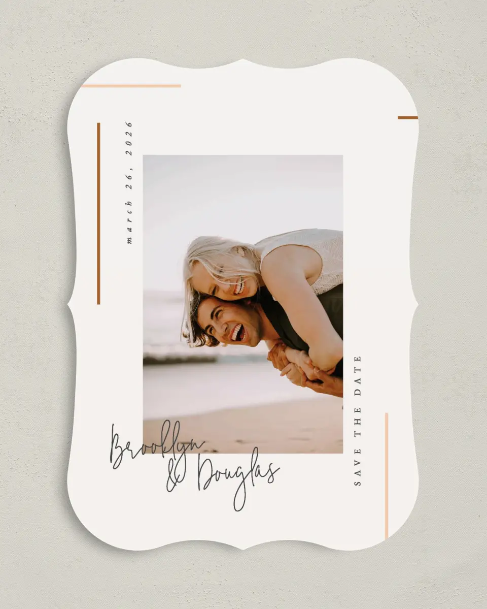 This is a 5" x 7" Save the Date Card called Playful Script printed in full color on Premium Smooth paper