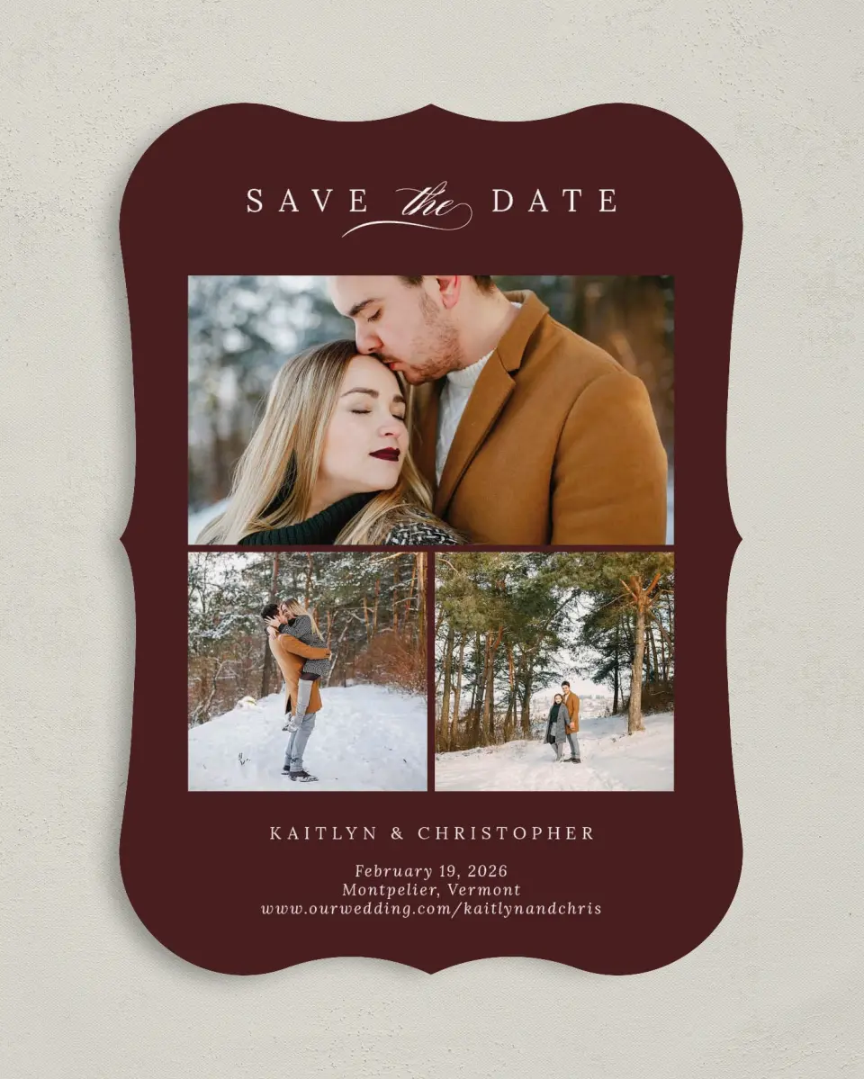 This is a 5" x 7" Save the Date Card called Enchanted Bliss printed in full color on Premium Smooth paper