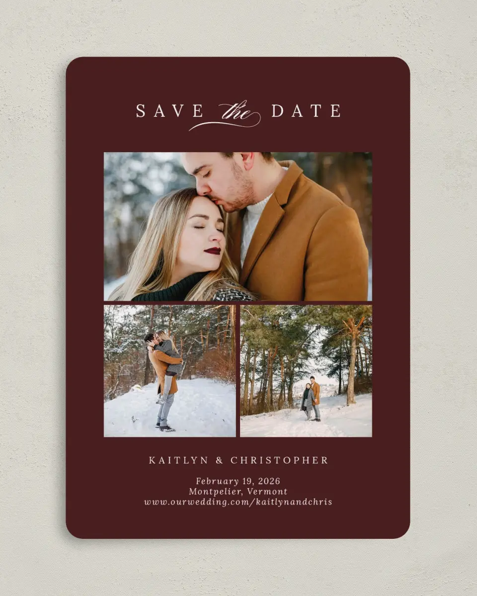 This is a 5" x 7" Save the Date Card called Enchanted Bliss printed in full color on Premium Smooth paper
