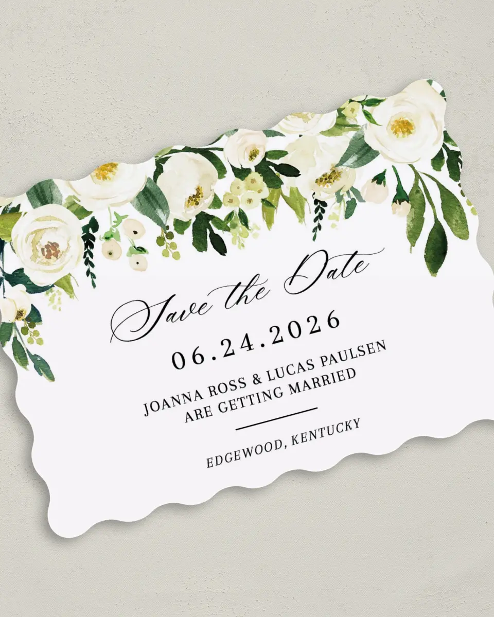 This is a 5" x 7" Save the Date Card called Elegant Garden printed in full color on Premium Smooth paper