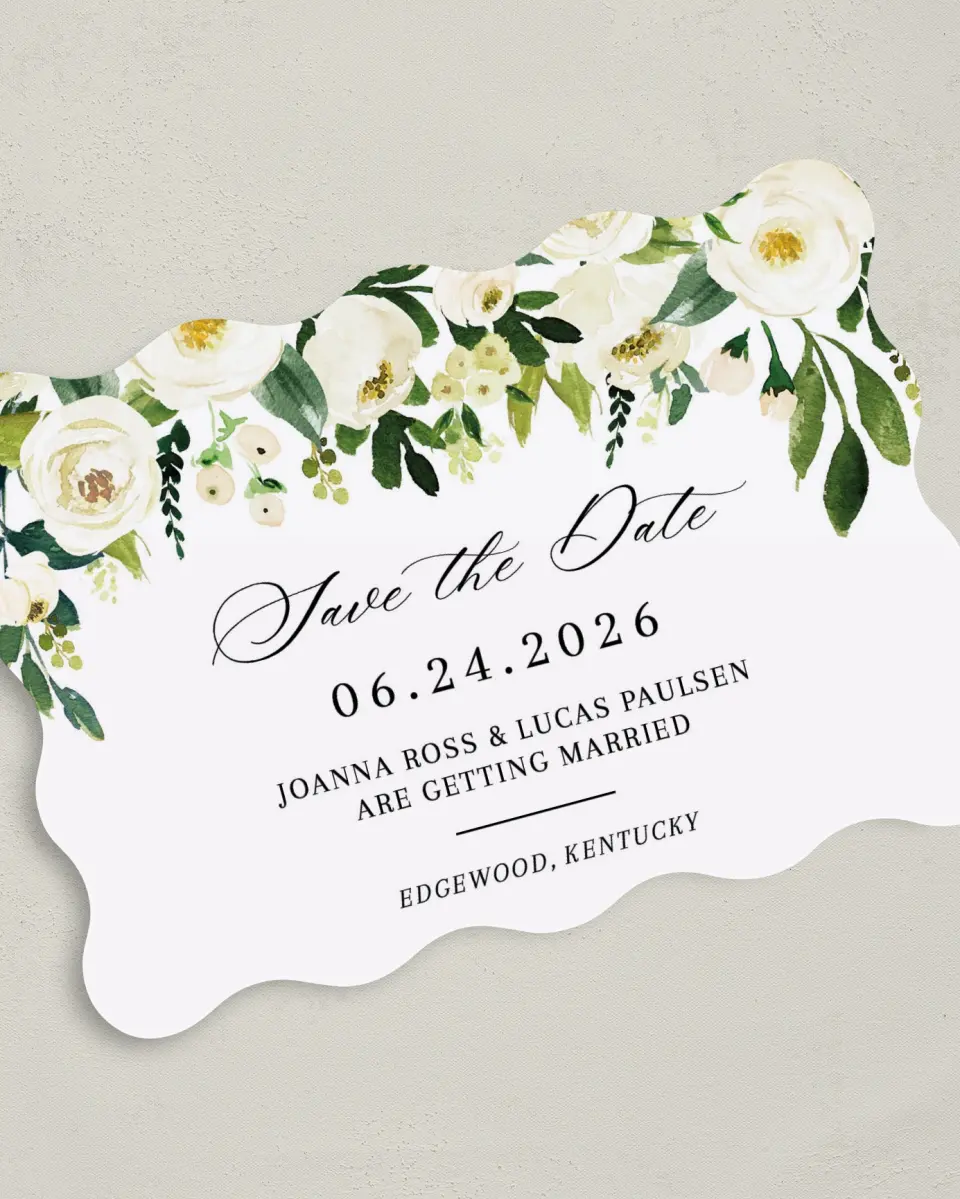 This is a 5" x 7" Save the Date Card called Elegant Garden printed in full color on Premium Smooth paper