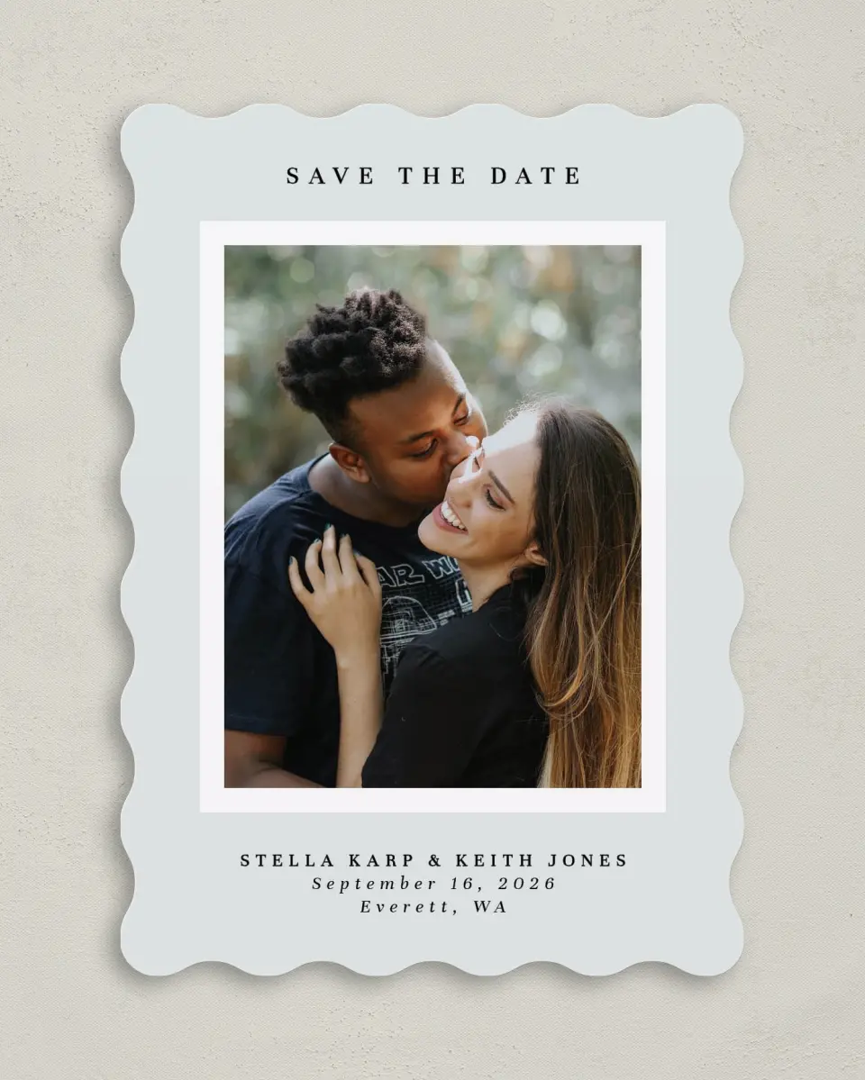 This is a 5" x 7" Save the Date Card called Simple Portrait printed in full color on Premium Smooth paper