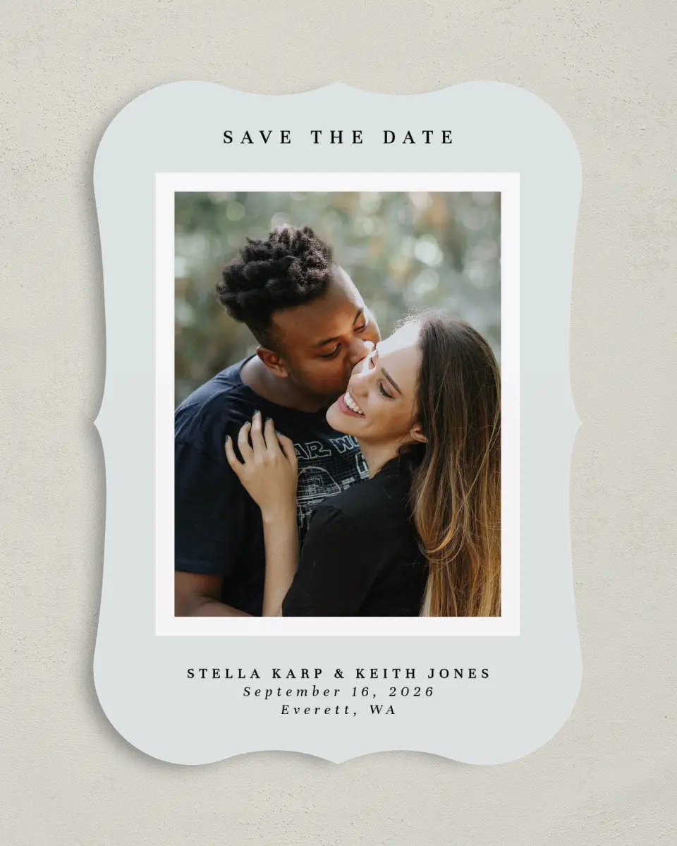 This is a 5" x 7" Save the Date Card called Simple Portrait printed in full color on Premium Smooth paper