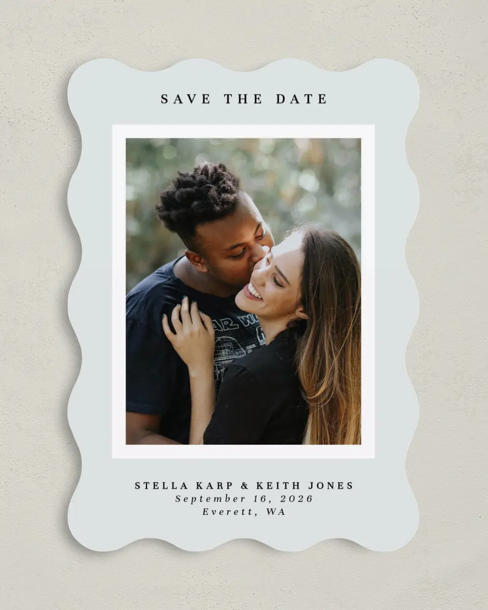 This is a 5" x 7" Save the Date Card called Simple Portrait printed in full color on Premium Smooth paper