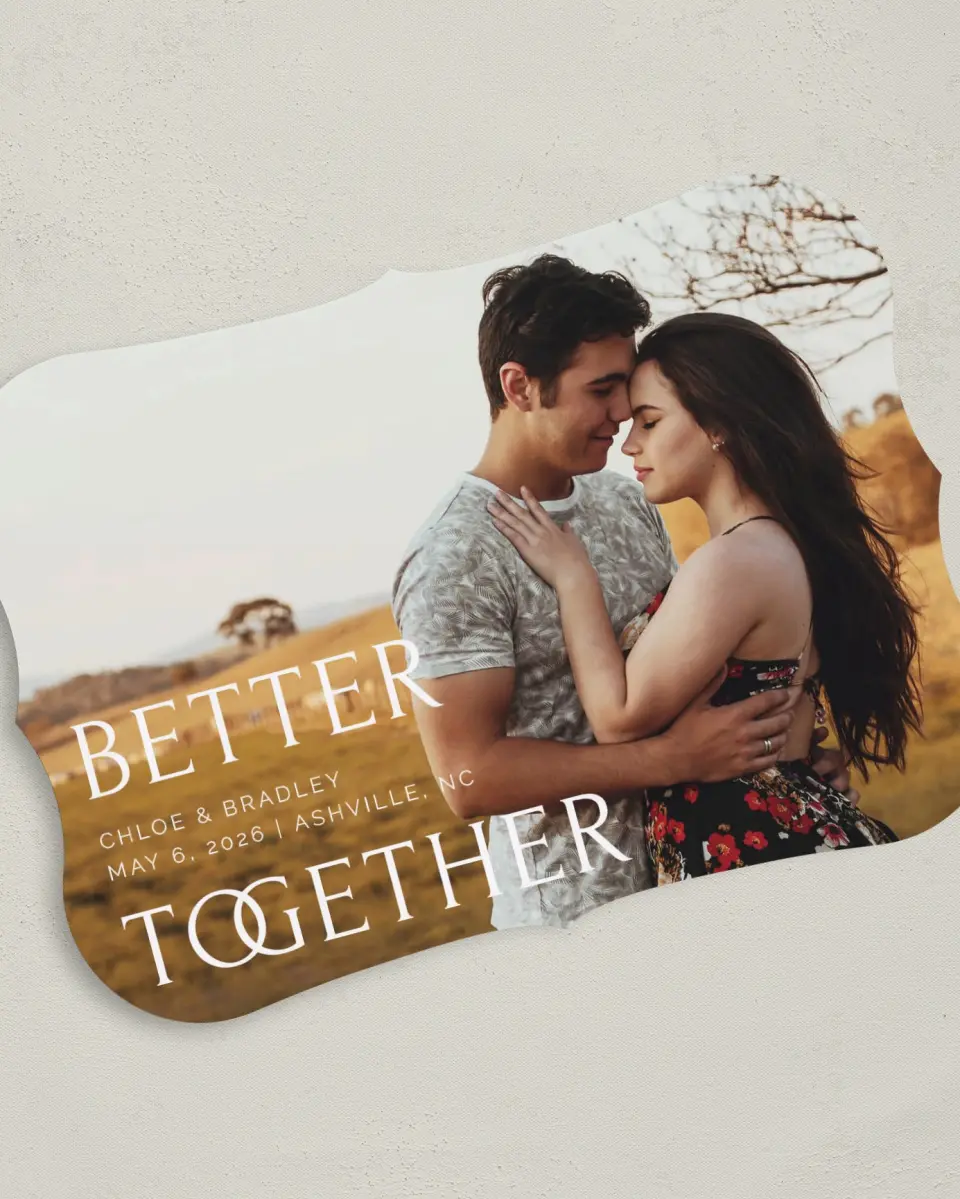 This is a 5" x 7" Save the Date Card called Joined Together printed in full color on Premium Smooth paper