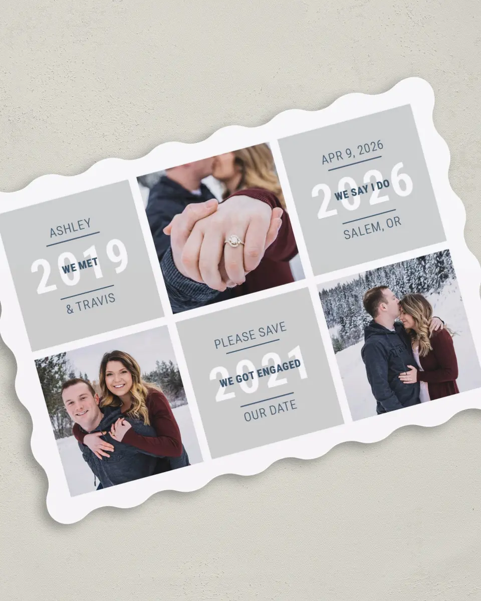 This is a 5" x 7" Save the Date Card called Sweet Snapshots printed in full color on Premium Smooth paper