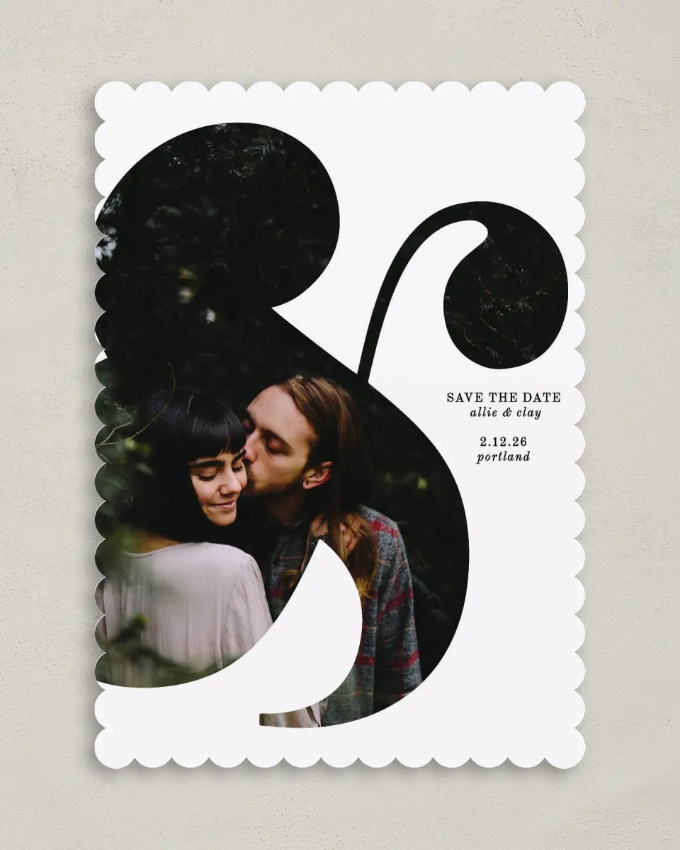 This is a 5" x 7" Save the Date Card called Bold Ampersand printed in full color on Premium Smooth paper