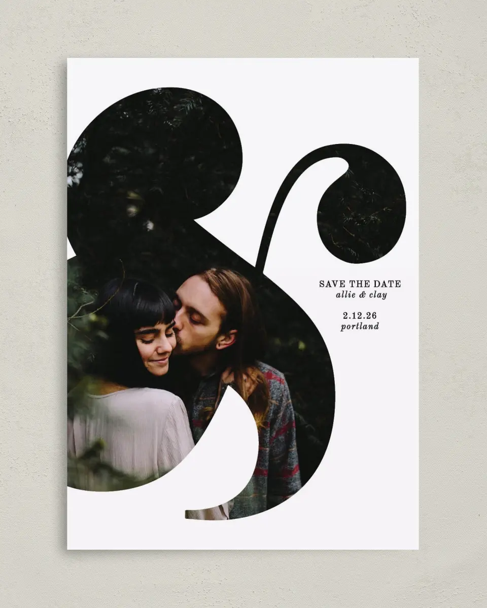 This is a 5" x 7" Save the Date Card called Bold Ampersand printed in full color on Premium Smooth paper