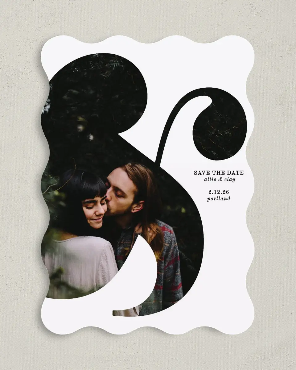 This is a 5" x 7" Save the Date Card called Bold Ampersand printed in full color on Premium Smooth paper