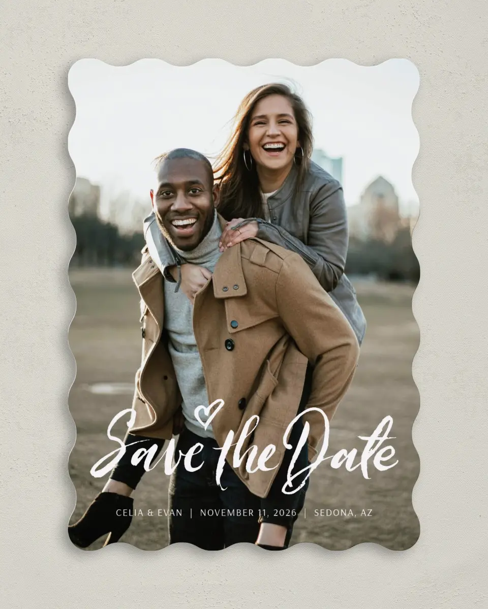 This is a 5" x 7" Save the Date Card called Celebrate Love printed in full color on Premium Smooth paper