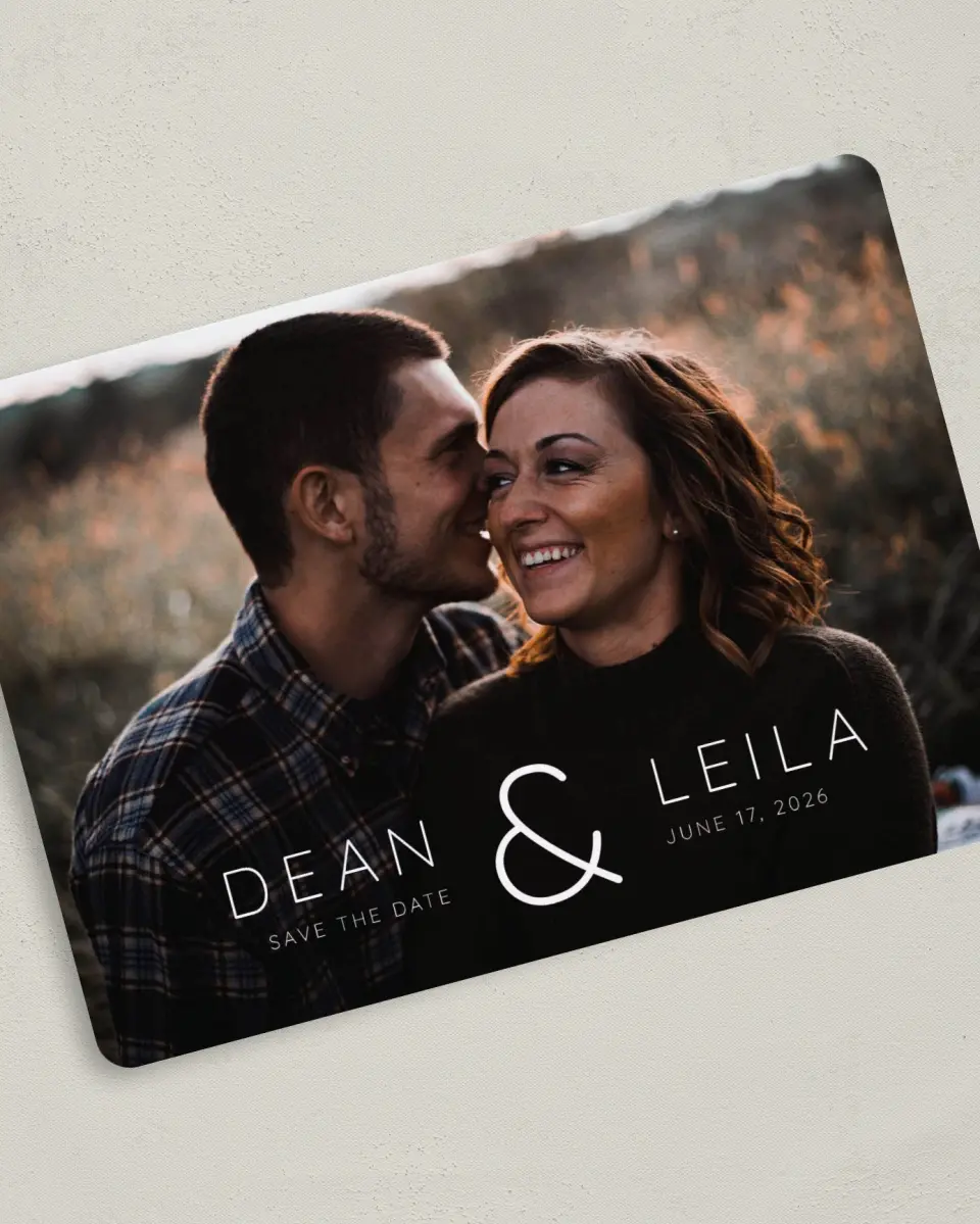 This is a 5" x 7" Save the Date Card called Connected printed in full color on Premium Smooth paper