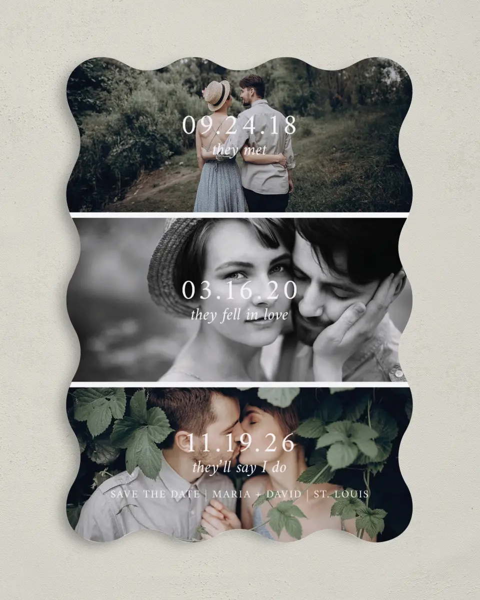 This is a 5" x 7" Save the Date Card called Through the Years printed in full color on Premium Smooth paper