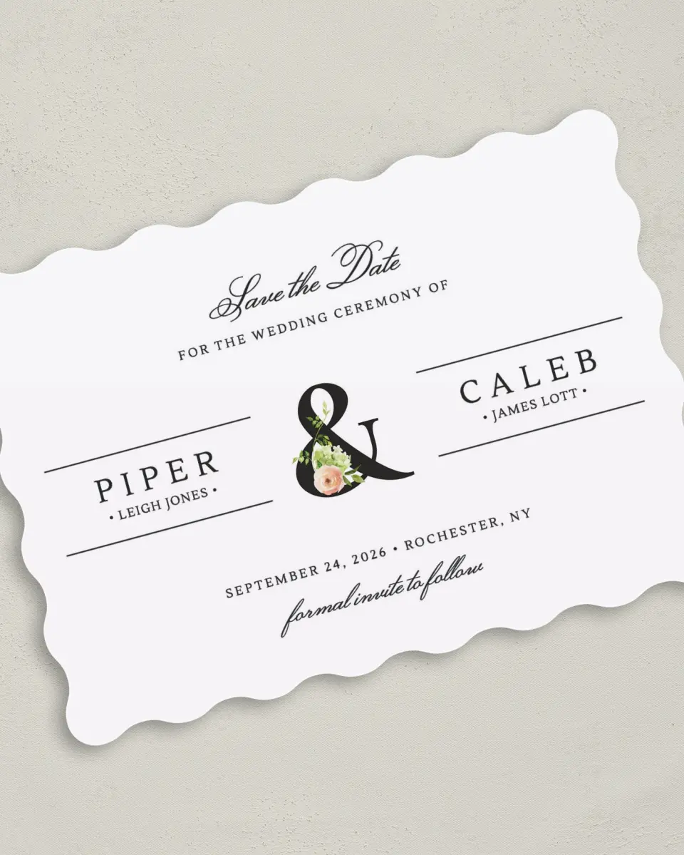 This is a 5" x 7" Save the Date Card called Elegant Unity printed in full color on Premium Smooth paper