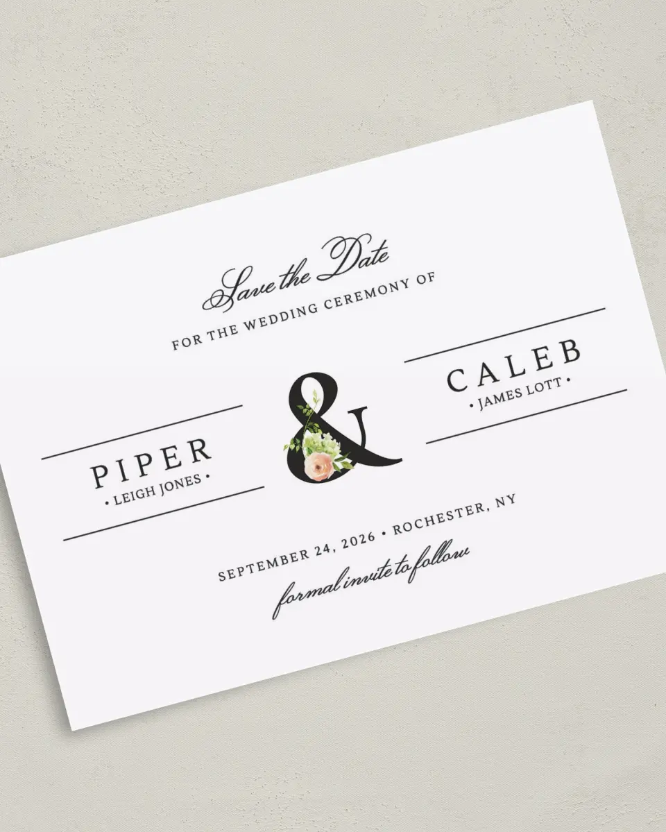 This is a 5" x 7" Save the Date Card called Elegant Unity printed in full color on Premium Smooth paper