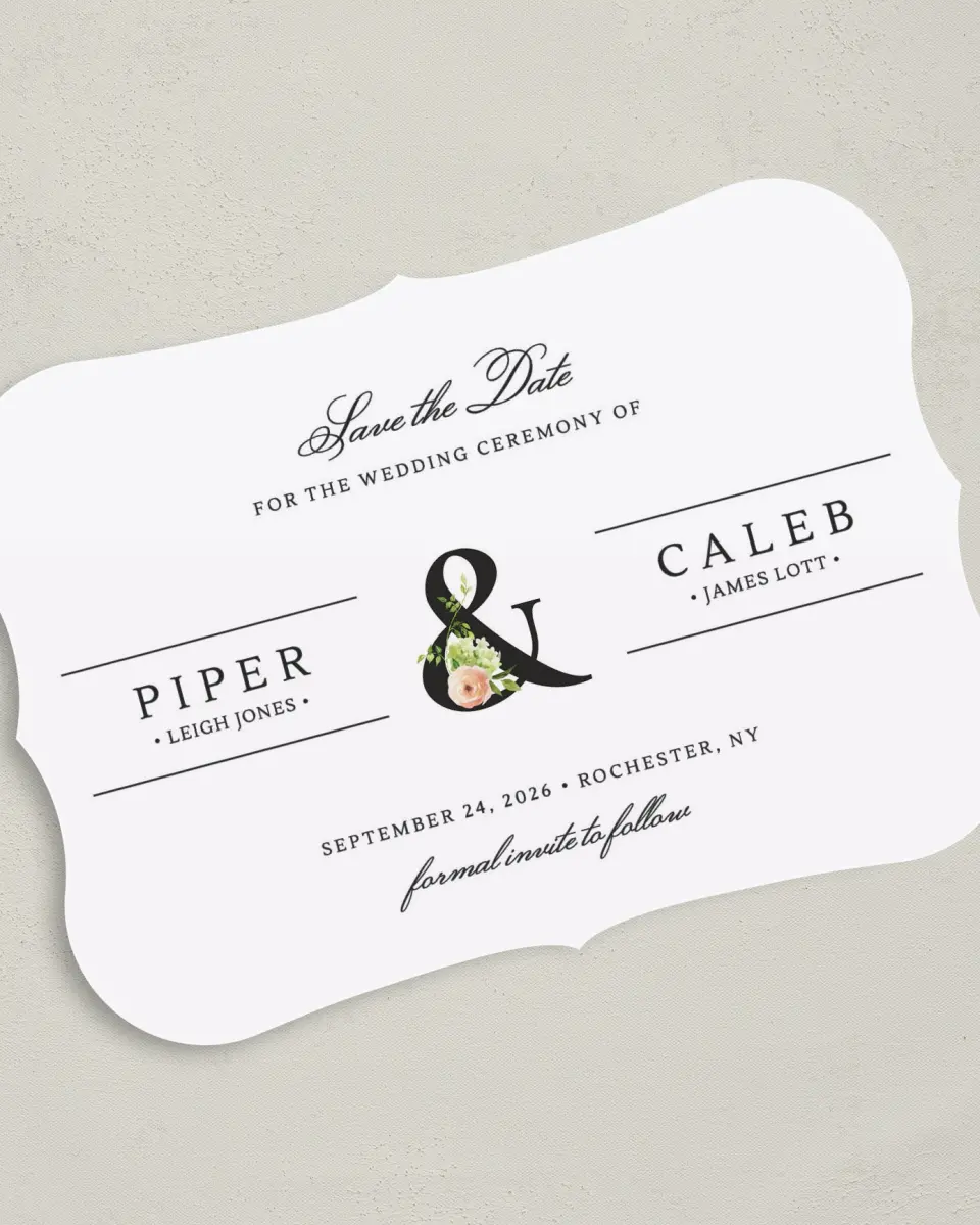 This is a 5" x 7" Save the Date Card called Elegant Unity printed in full color on Premium Smooth paper