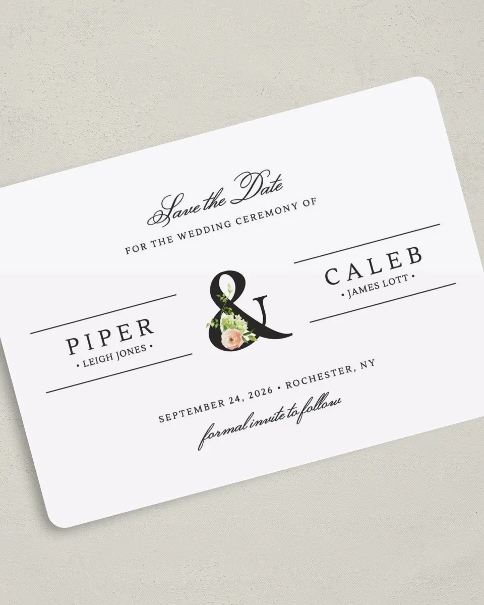 This is a 5" x 7" Save the Date Card called Elegant Unity printed in full color on Premium Smooth paper