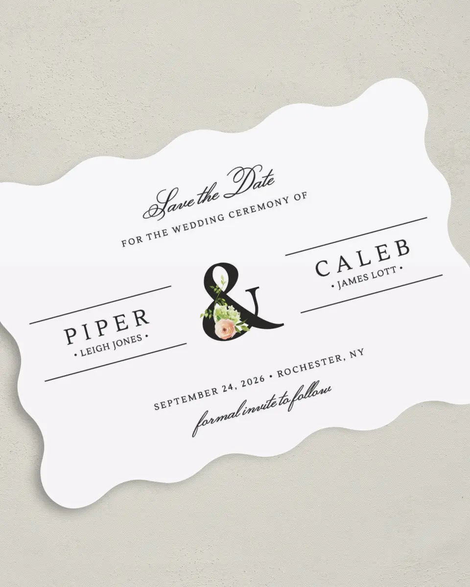 This is a 5" x 7" Save the Date Card called Elegant Unity printed in full color on Premium Smooth paper