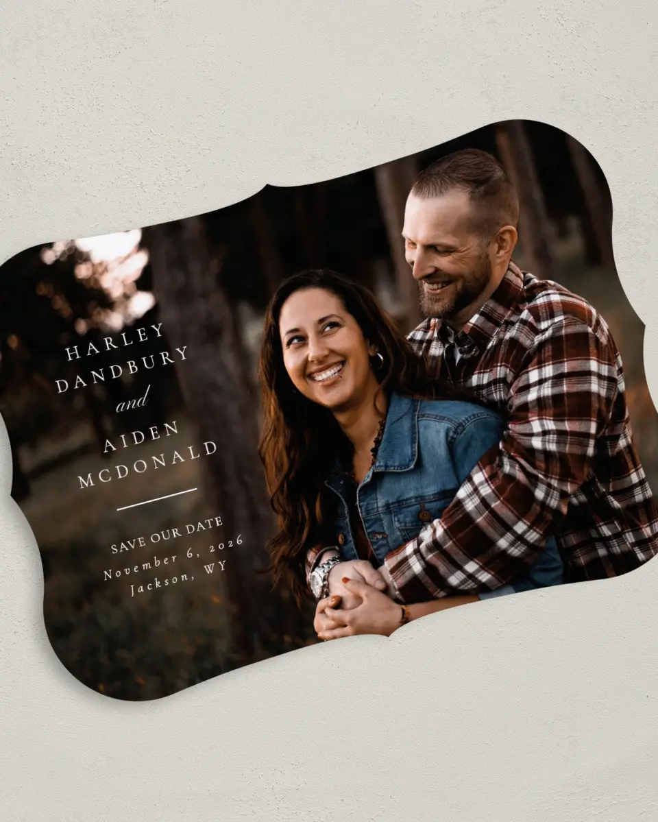 This is a 5" x 7" Save the Date Card called Grounded in Love printed in full color on Premium Smooth paper