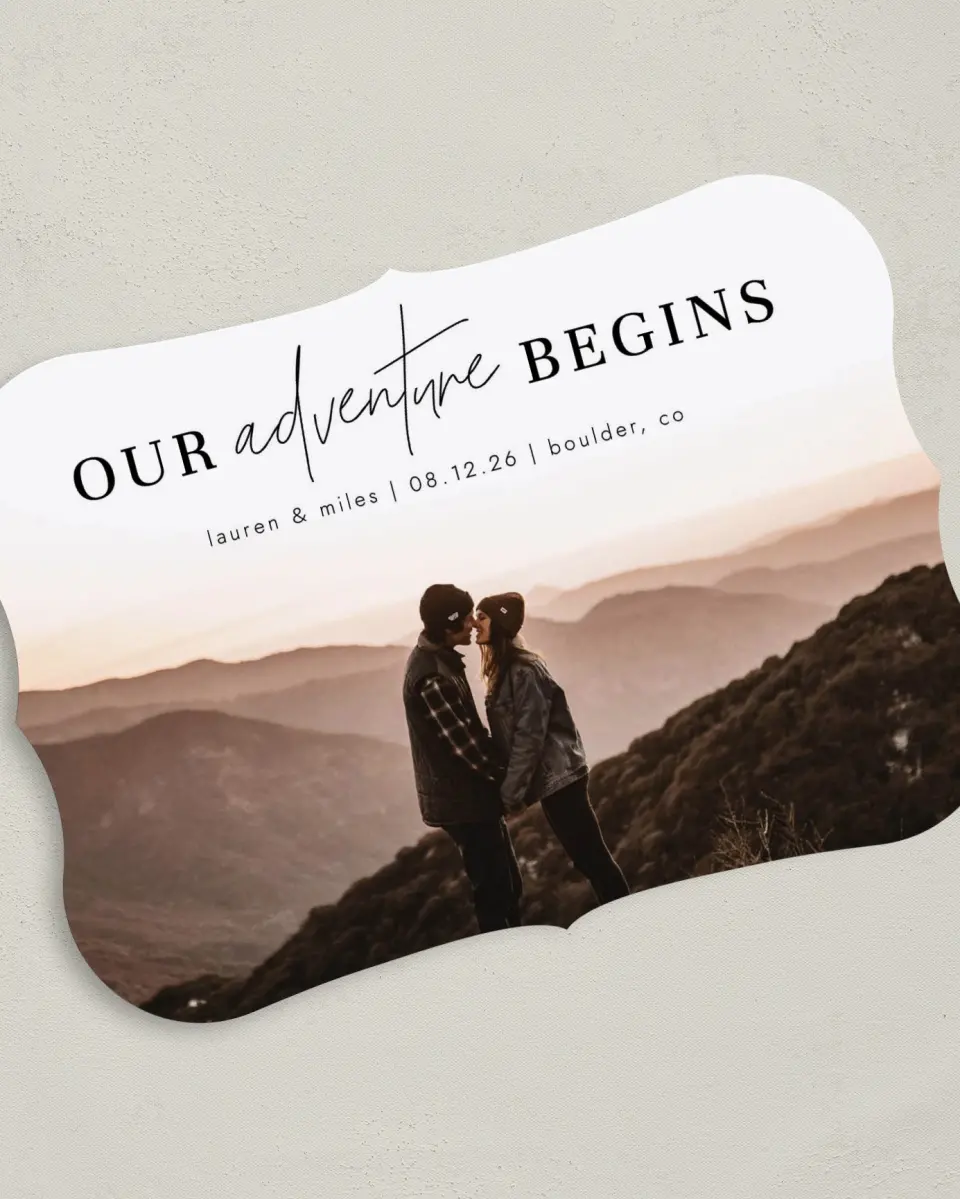This is a 5" x 7" Save the Date Card called Our Adventure printed in full color on Premium Smooth paper