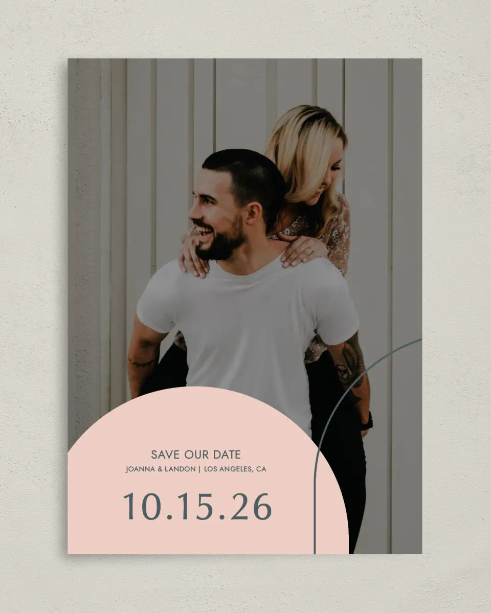 This is a 5" x 7" Save the Date Card called Mod Shapes printed in full color on Premium Smooth paper