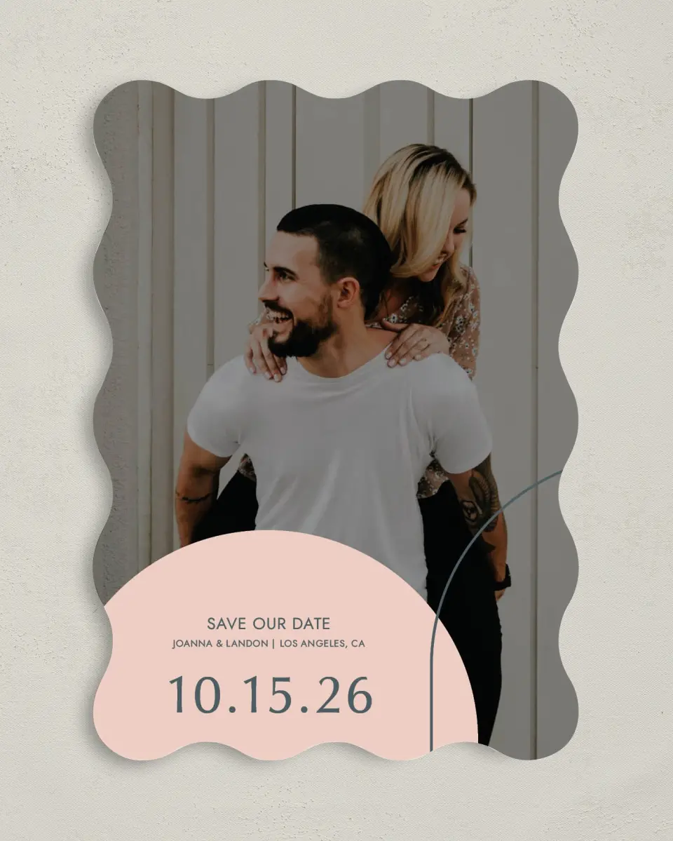 This is a 5" x 7" Save the Date Card called Mod Shapes printed in full color on Premium Smooth paper