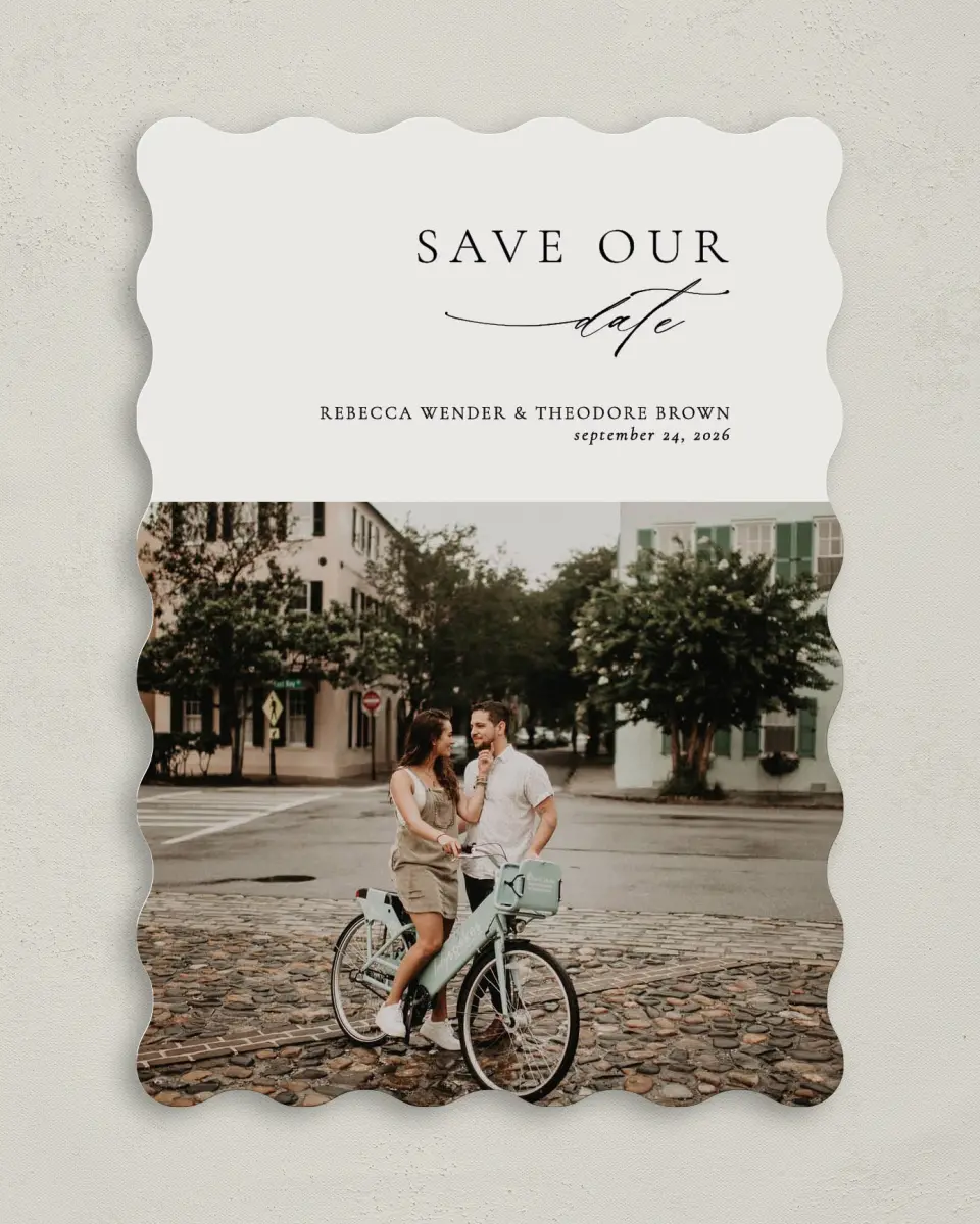 This is a 5" x 7" Save the Date Card called Simply Elegant printed in full color on Premium Smooth paper