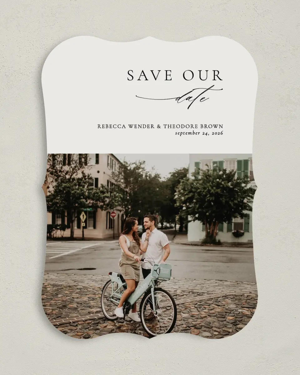 This is a 5" x 7" Save the Date Card called Simply Elegant printed in full color on Premium Smooth paper