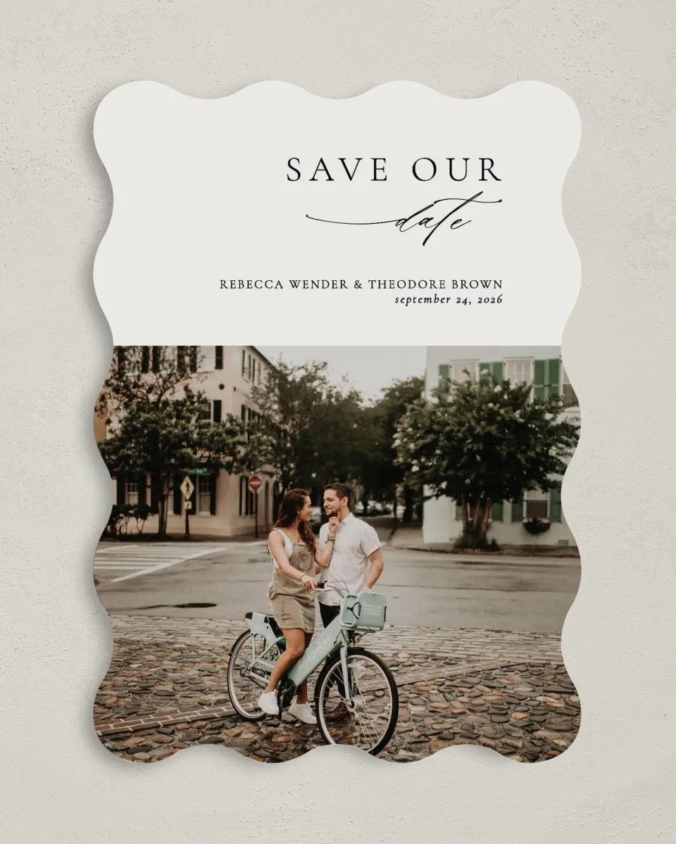 This is a 5" x 7" Save the Date Card called Simply Elegant printed in full color on Premium Smooth paper