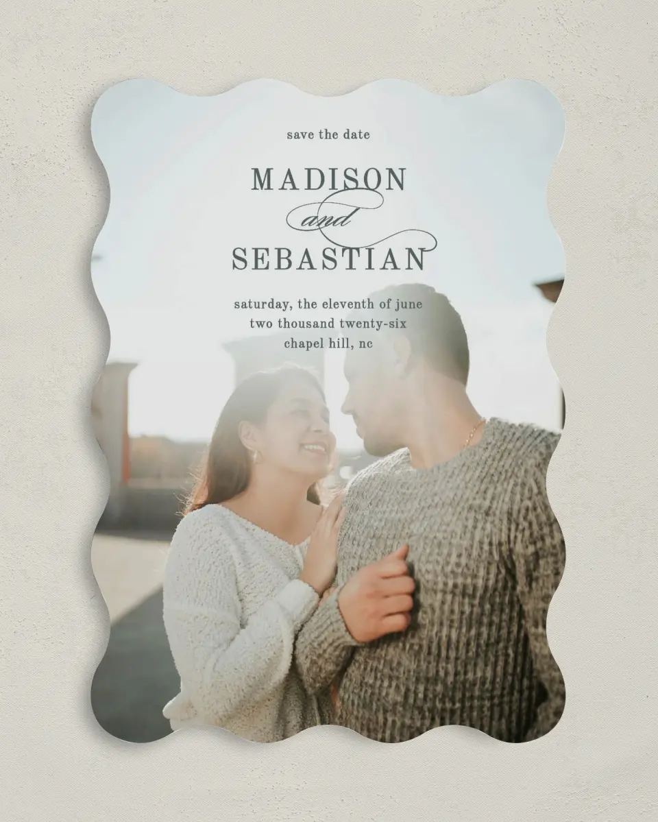 This is a 5" x 7" Save the Date Card called Bold Blooms printed in full color on Premium Smooth paper