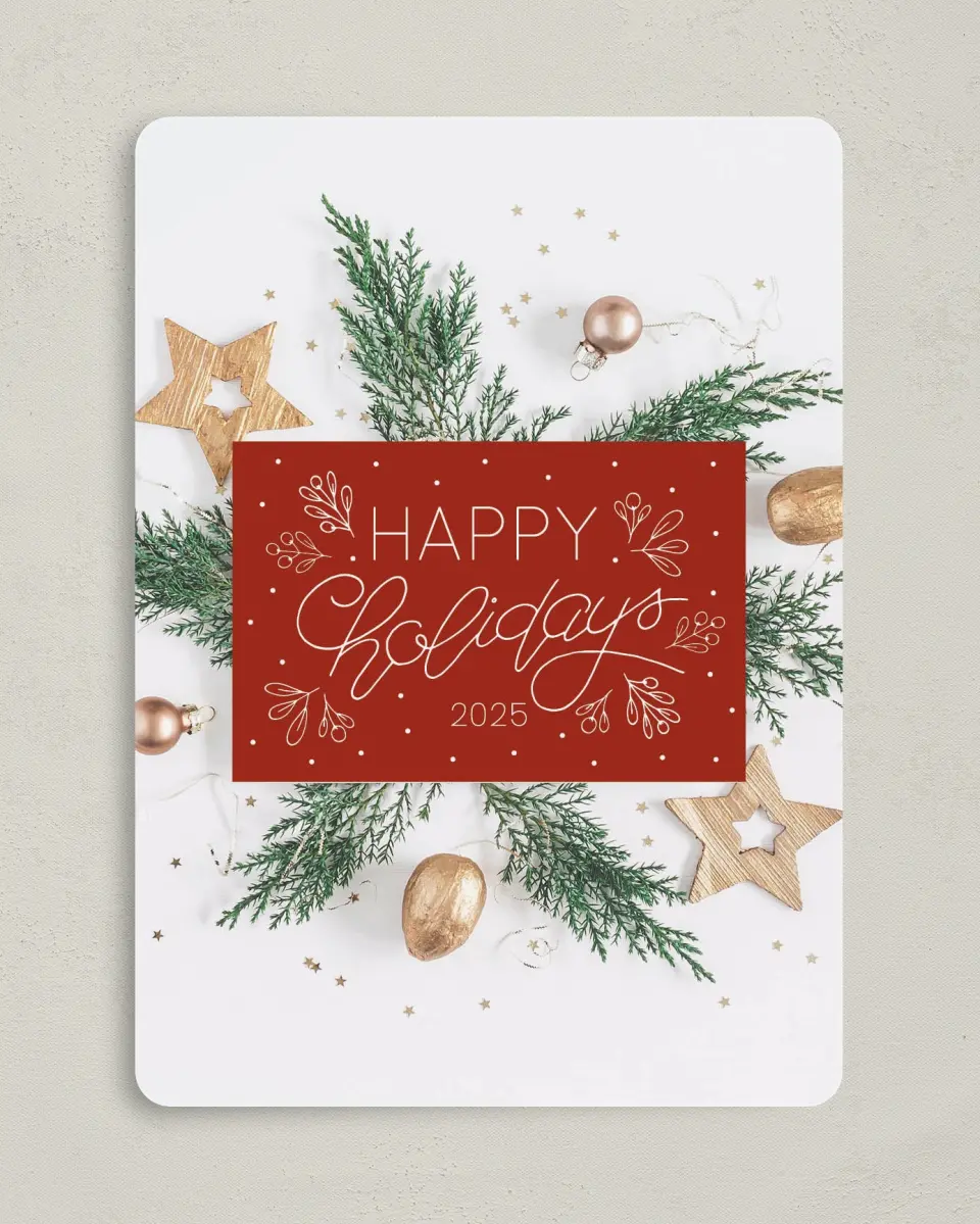 This is a 5" x 7" Christmas Card called Happy Holidays printed in full color on Premium Smooth paper