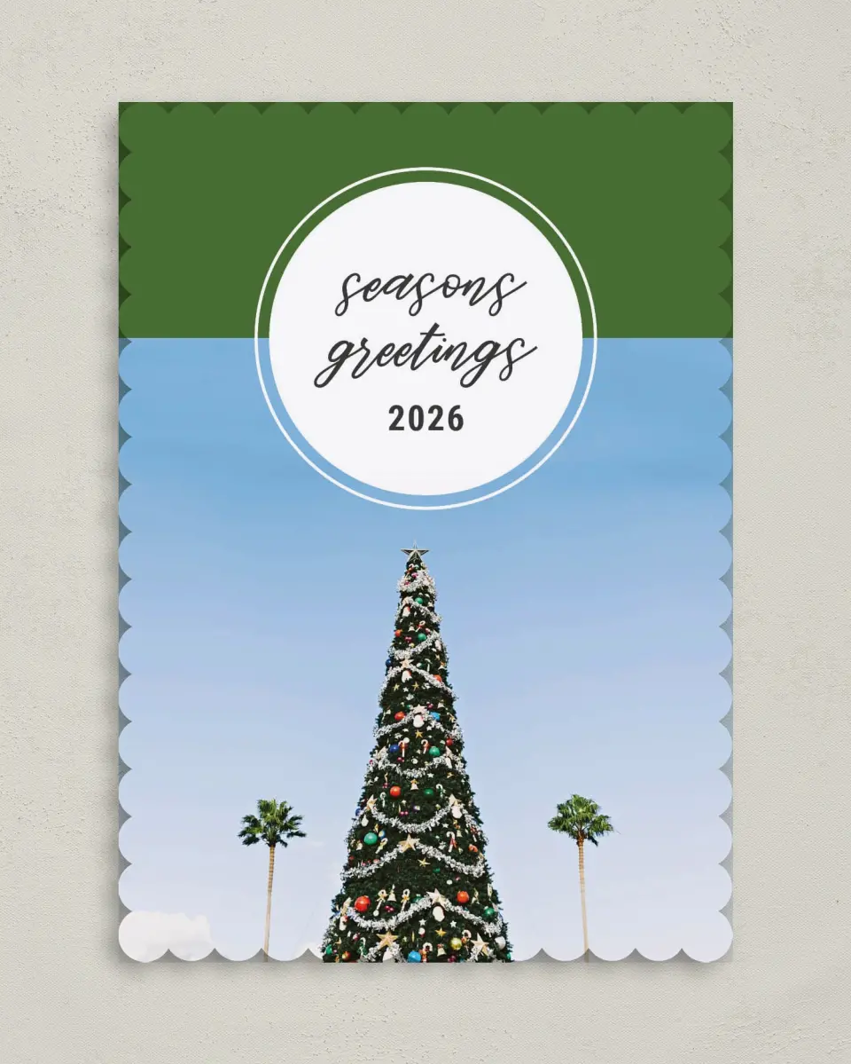 This is a 5" x 7" Christmas Card called Destination: Beach printed in full color on Premium Smooth paper on Premium Smooth paper on Premium Smooth paper
