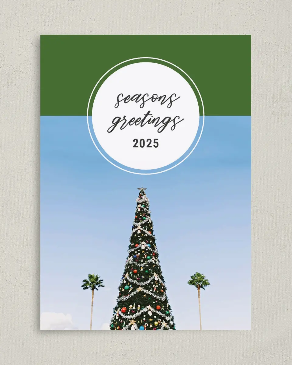 This is a 5" x 7" Christmas Card called Destination: Beach printed in full color on Premium Smooth paper